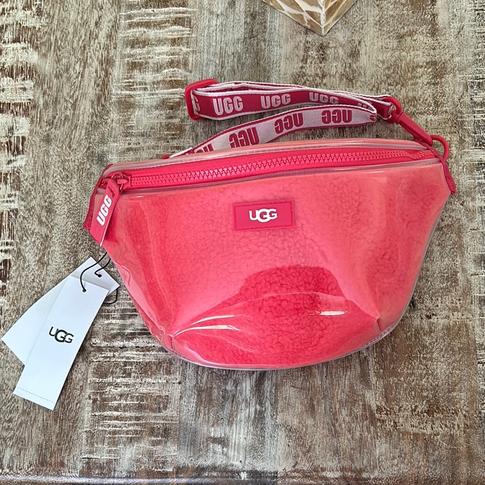 UGG Red Shearling Nasha Belt Bag Clear NWT